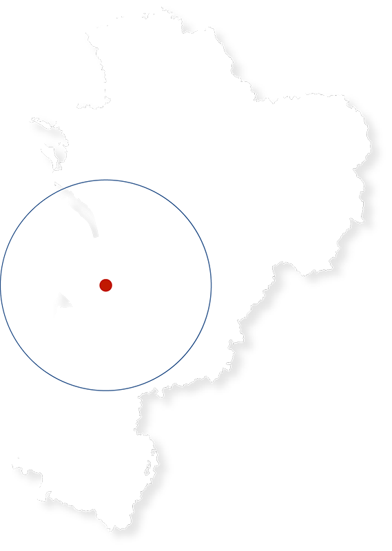 Carte montrant une zone de 100kms autour de Pessac en Gironde